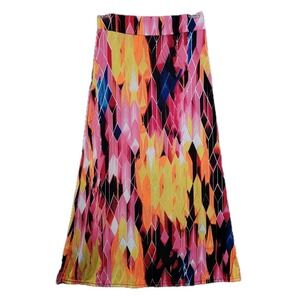 Mix Nouveau Rainbow Geometric Maxi Skirt Sz M Elastic Waist Bold Colorful Artsy